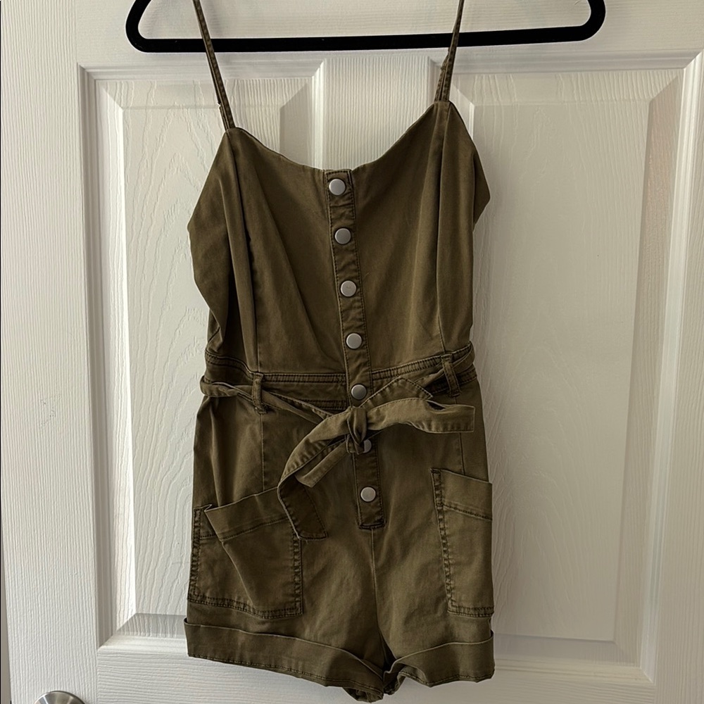 Olive Green Button-Up Romper